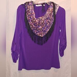 Notations Purple Blouse with Patterned Scarf